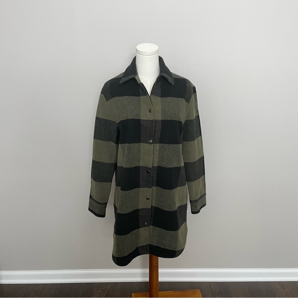 Steve Madden Revolve Eldridge Jacket Shacket Checkered Plaid Olive Green Black